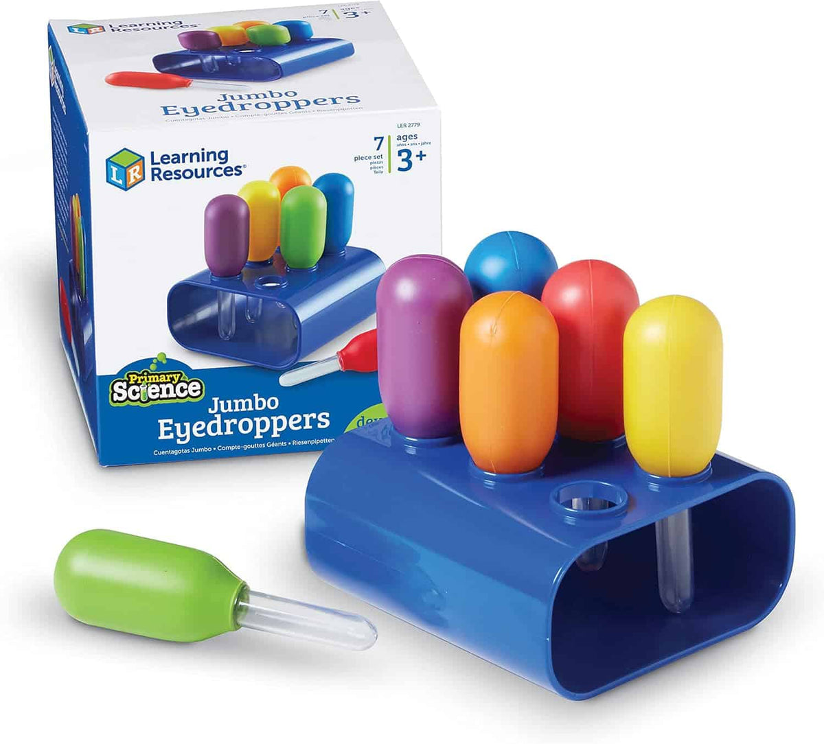 Jumbo eyedroppers with blue stand and multicolor bulb droppers