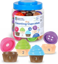 Jar of mini counting cupcakes with numbered cupcake pieces and purple lid