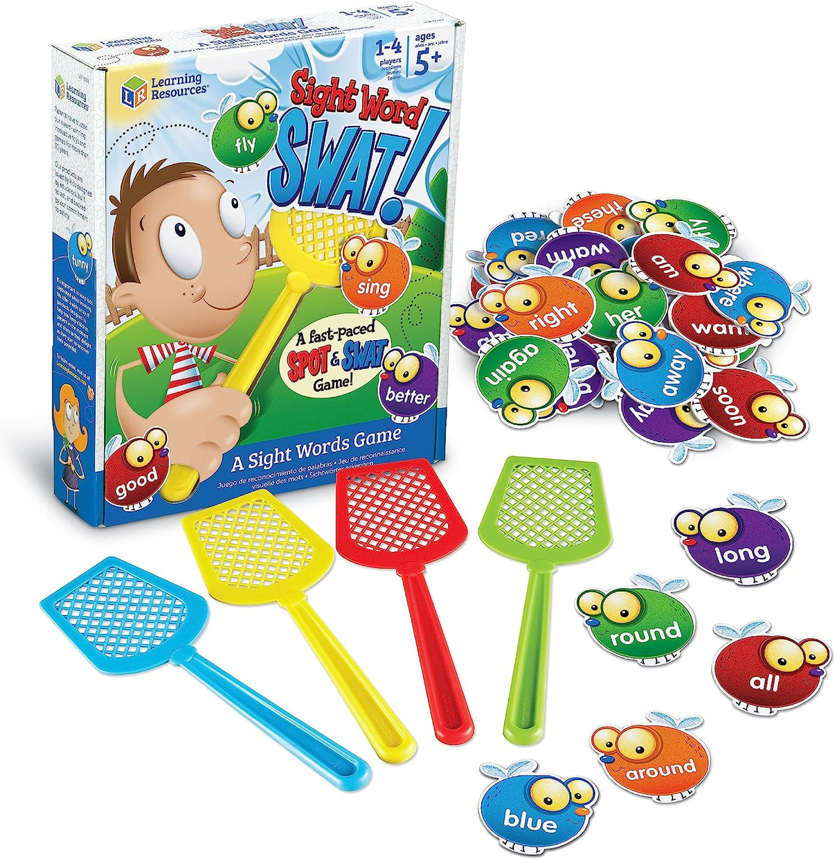Sight Words Swat! game set with box, swat paddles, and sight-word token cards