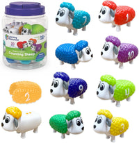 Assorted set of numbered counting sheep toys in varied colors and textures