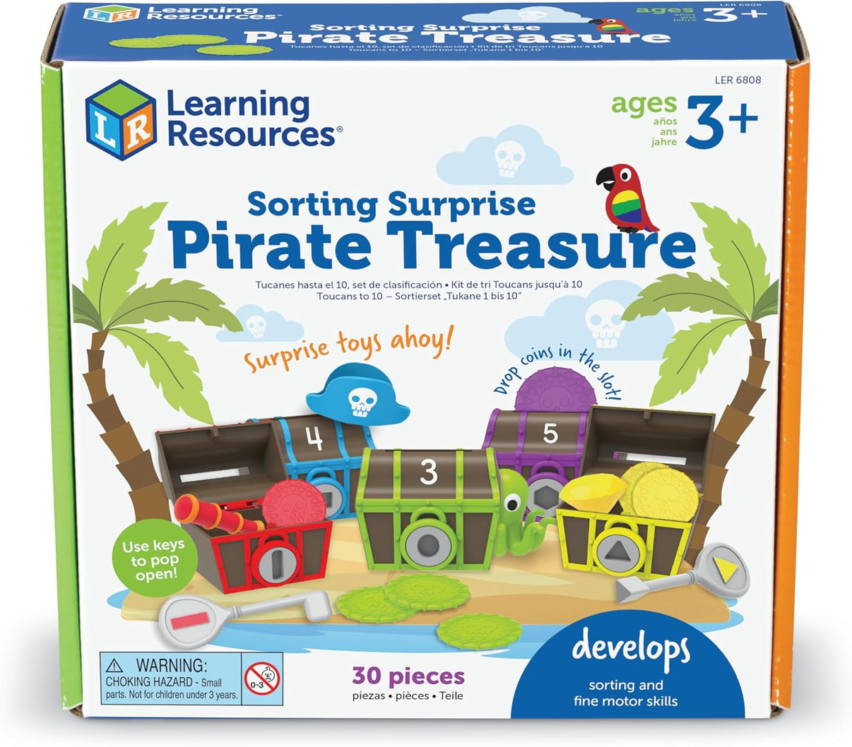 Learning Resources pirate treasure sorting surprise box, 30-piece set, age 3+