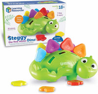 Learning Resources fine motor dino toy in retail box, green dino with colorful spikes