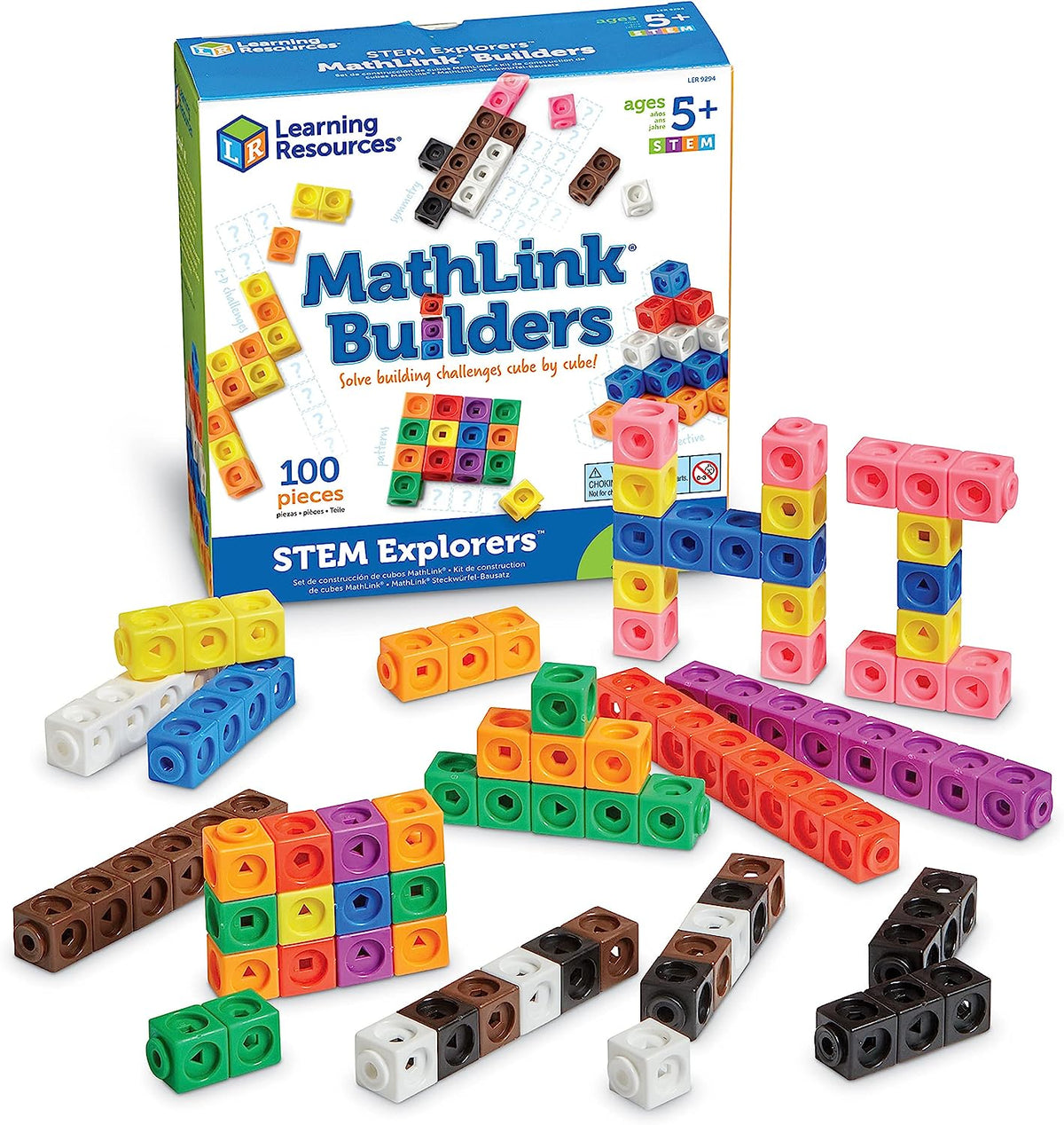 STEM MathLink Builders set with multicolor interlocking cubes and rods (100 pieces)