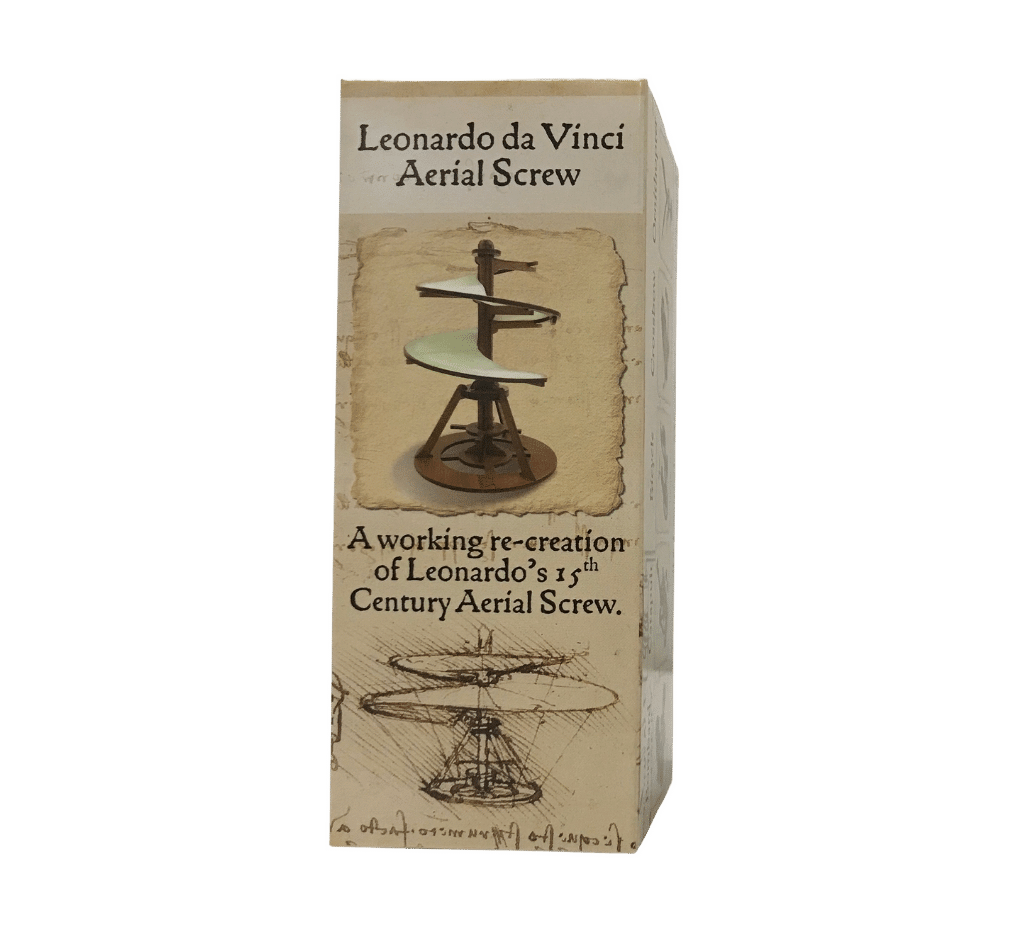 Aerial Screw miniature in retail box with vintage blueprint-style model illustration.