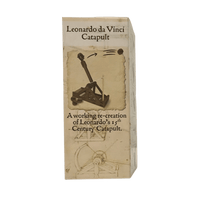 Leonardo da Vinci catapult miniature in box with blueprint-style artwork