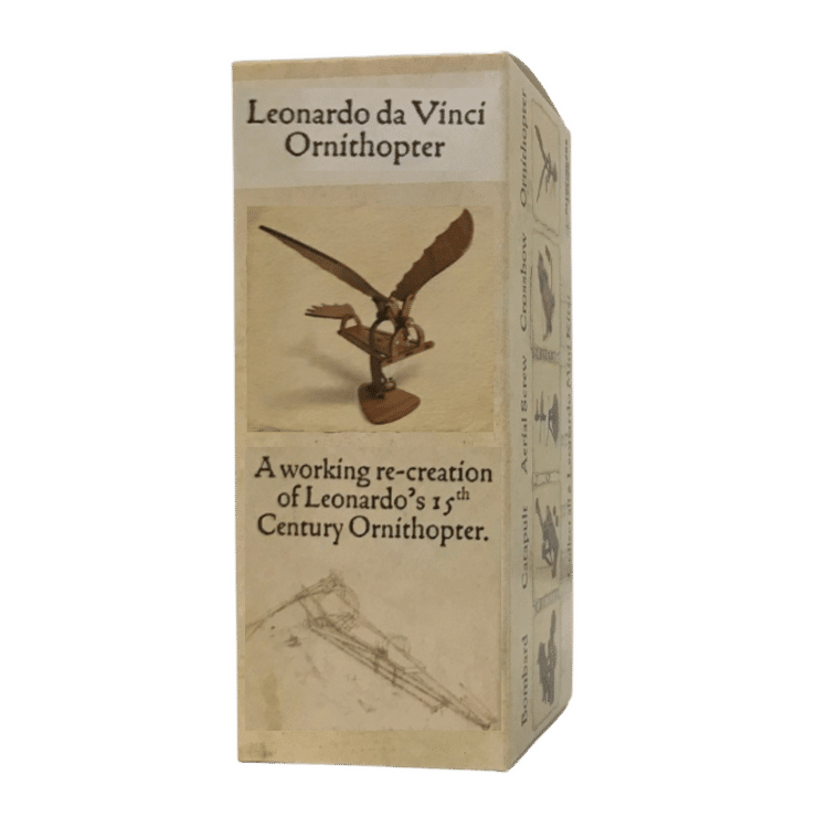 Leonardo da Vinci ornithopter miniature model in rectangular box packaging