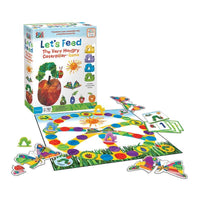 Caterpillar feeding board game set with box, colorful playmat, and character cards
