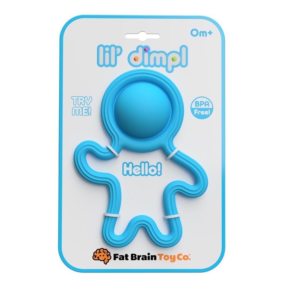 Blue Lil Dimpl silicone sensory toy in retail blister pack