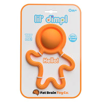 Lil Dimpl Orange baby teether in retail blister pack, 0m+, BPA Free
