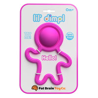 Pink Lil Dimpl silicone push pop toy on card, bear-shaped figure
