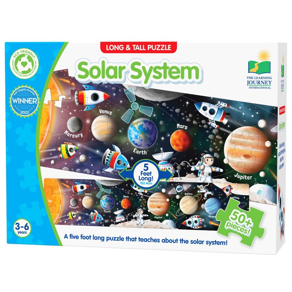 Long & Tall Puzzles Solar System jigsaw box with planets and rockets, The Learning Journey