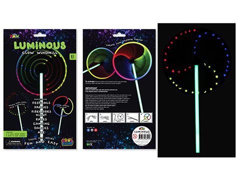 Glowstick set with windmill design packaging and glowing 20 cm stick