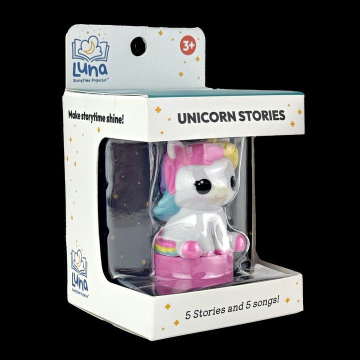 Unicorn collectible figure in clear retail box, white body with pink and blue details