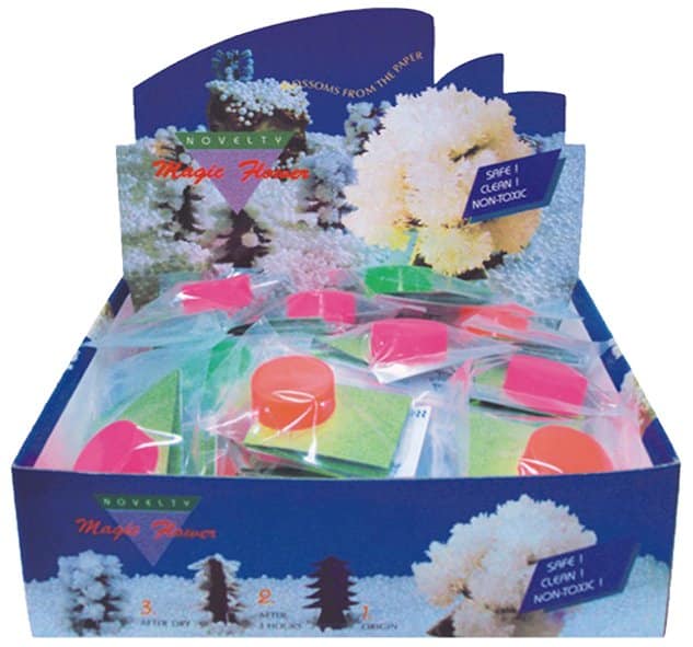 Crystal growing tree kit in retail box with plastic accessories and tree illustrations