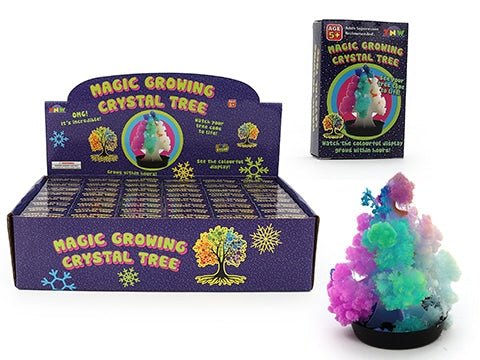 Crystal growing tree kit with boxed packaging and multicolor growing tree display