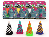 Swirl magic tree fidget toy, striped in black, teal/pink, orange/green, blue/yellow.
