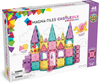 Castle construction toy box with colorful translucent magnetic tile pieces