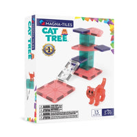 Magnetic cat tree construction set with teal, orange and purple clear tiles