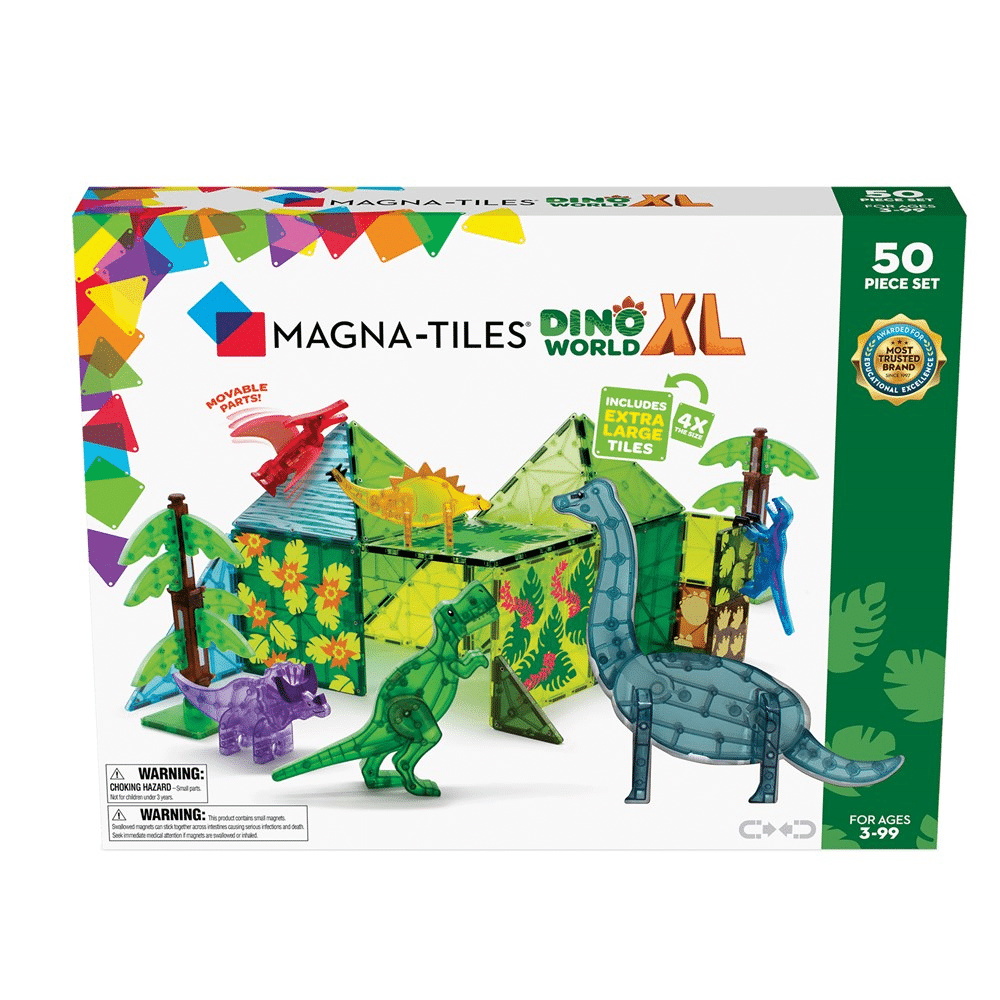 Dinosaur tile building set, 50-piece, with colorful dinosaur figures in display box