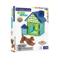 Dog house magnetic construction set in retail box, 13 pieces shown