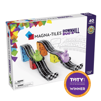 40-piece downhill duo tile track set with car figures, colorful blocks