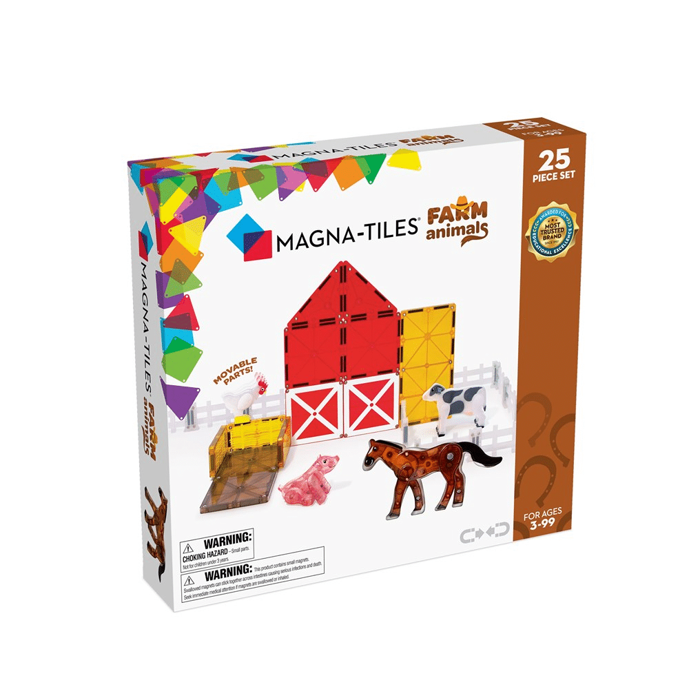 MAGNA-TILES Farm Animals tile set box, 25-piece farm animal building pieces
