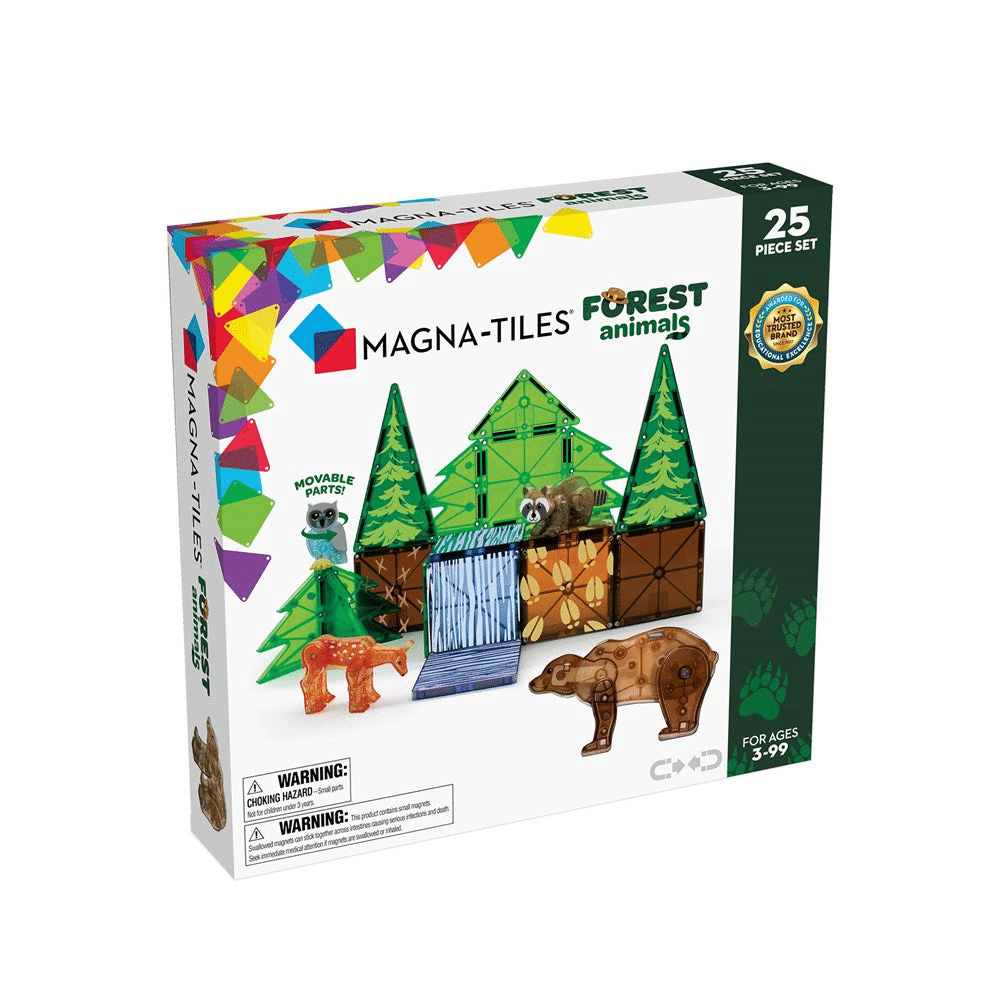 Forest animals tile set box with 25-piece contents and colorful animal figures