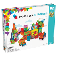 110-piece magnetic tile building set box with colorful city buildings and vehicles
