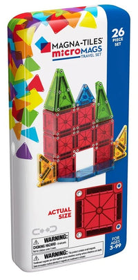 Magna-Tiles microMAGS travel set box, 26-piece, blue with colorful panels