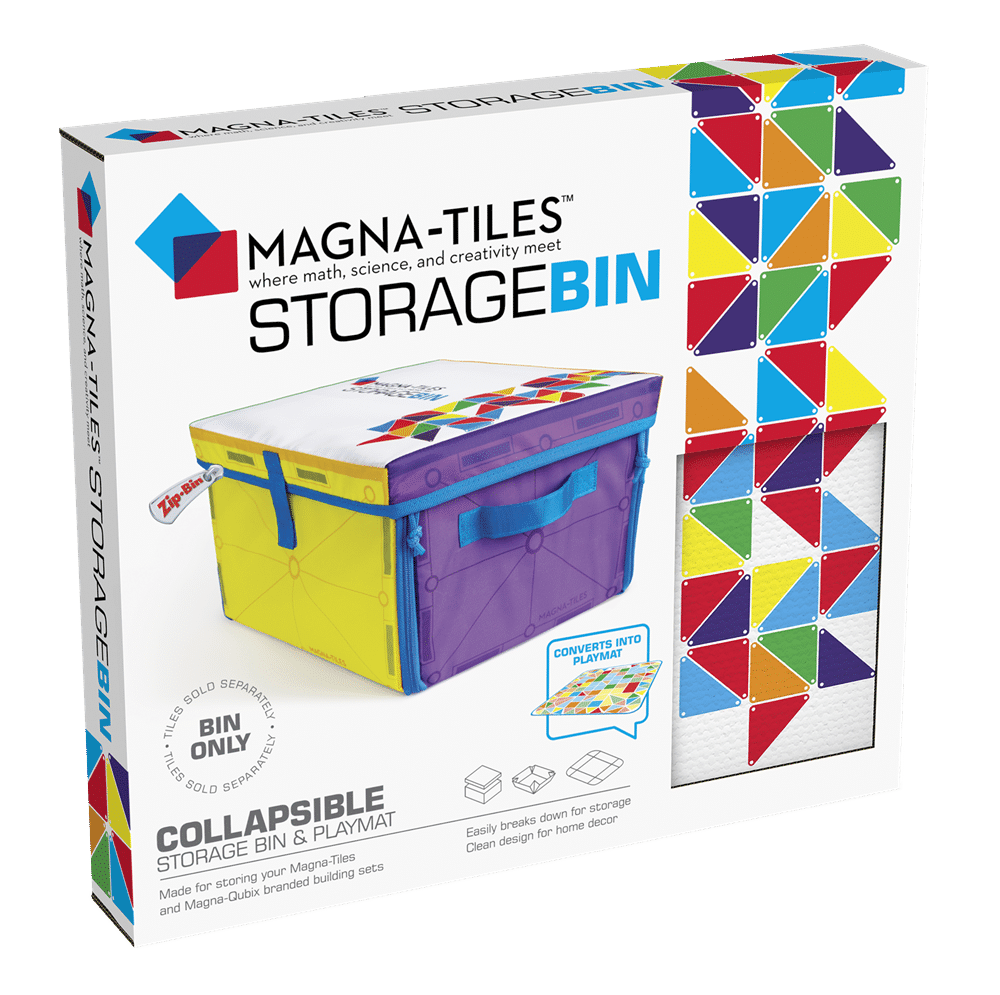MAGNA-TILES storage bin collapsible play mat in box, geometric lid design