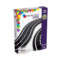Road tile set box with curved black tracks and white lane markings, 12 piece set