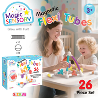 Magnetic flexi tubes building set with colorful connected tubes on a tabletop
