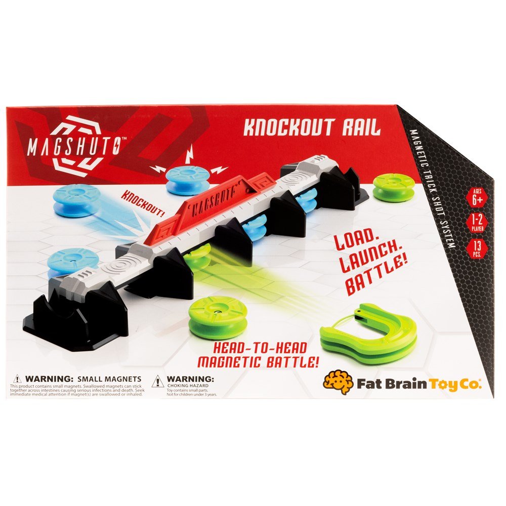 Magshuto Knockout Rail magnetic toy track in red, white, blue and green box