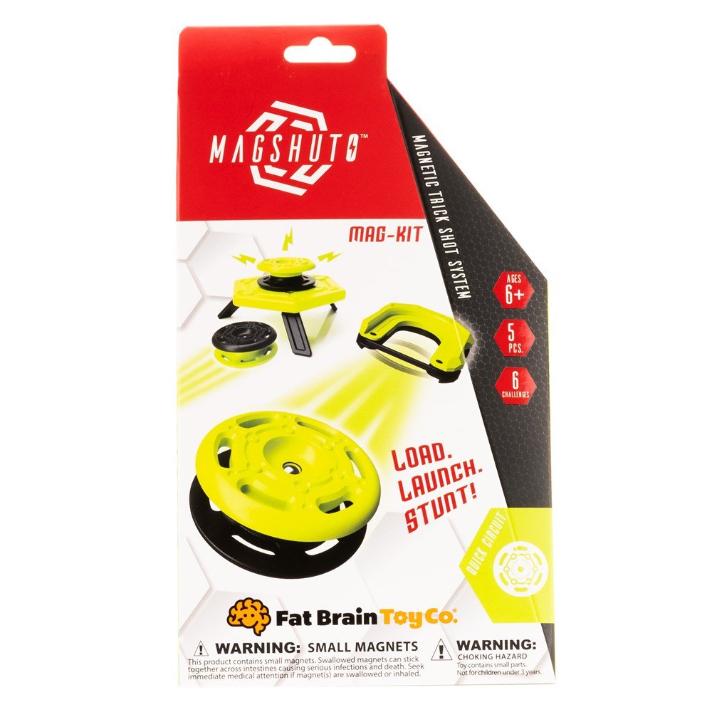 Mag-Kit Quick Circuit toy set packaging with bright yellow and black magnetic components