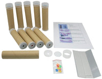 Kaleidoscope craft kit with cardboard tubes, instruction sheets, and decorative pieces
