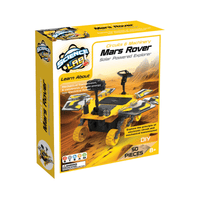 Mars Rover science lab DIY kit in yellow cardboard box, graphic rover and parts