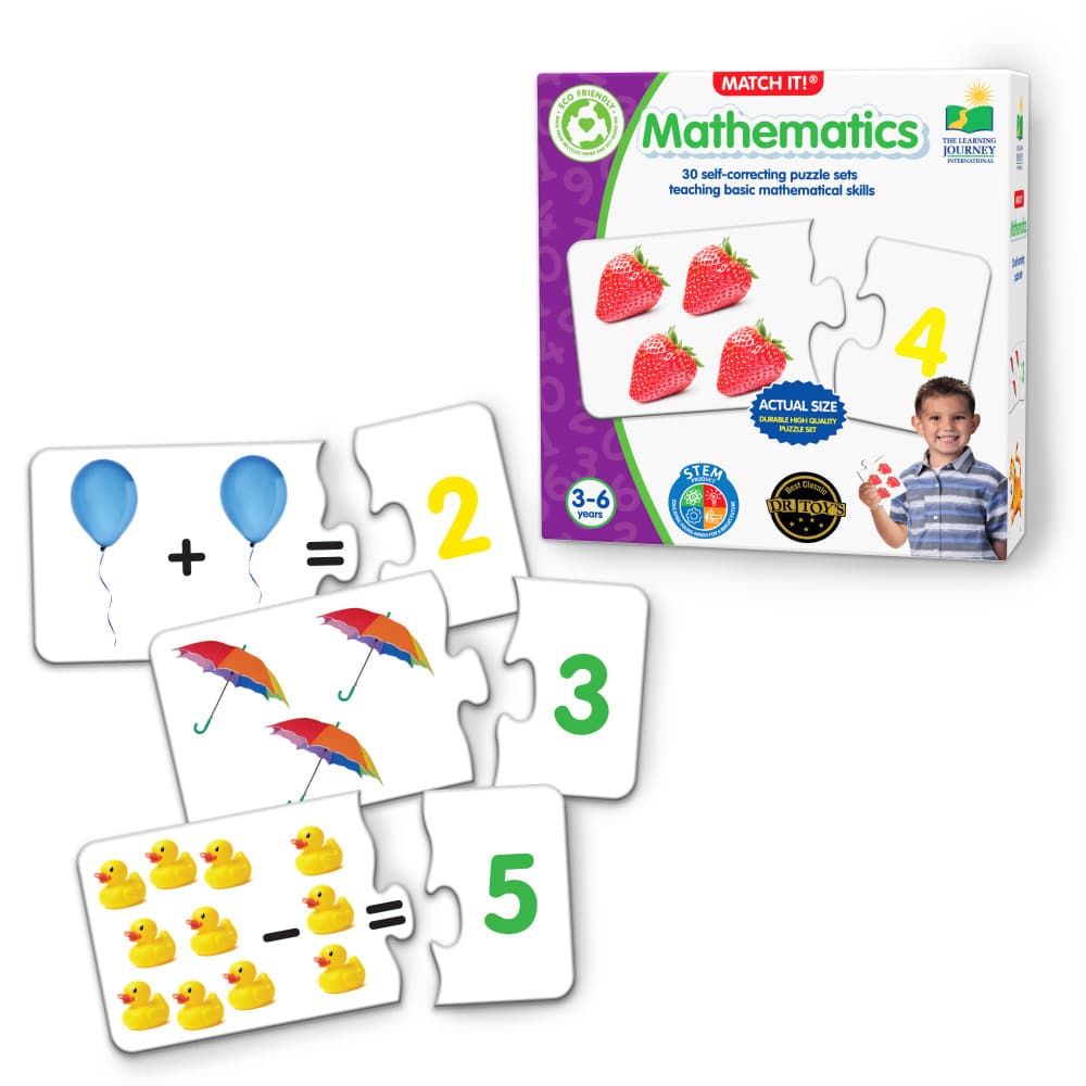 Mathematics Match It! self-correcting puzzle set with numbered jigsaw cards