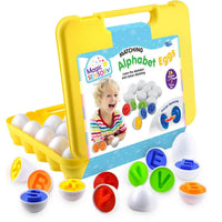 Alphabet egg set in a yellow storage tray with colorful letter insert caps