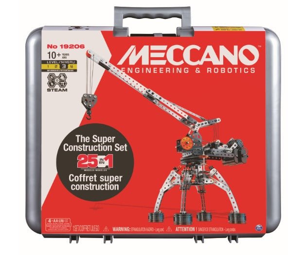 Meccano 25 in 1 Engineering & Robotics set box with model build images