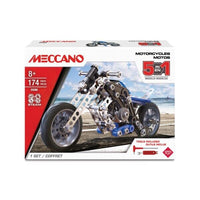 Meccano 5 in 1 Motorcycles metal build set box with motorcycle model illustration
