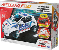 Junior RC police car toy, white with blue accents, open cockpit and wheels