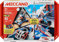 Meccano Maker's Toolbox construction set box with model photos and tool graphic