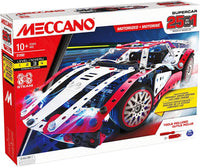 Meccano 25-in-1 supercar STEM building set box with red and white car art