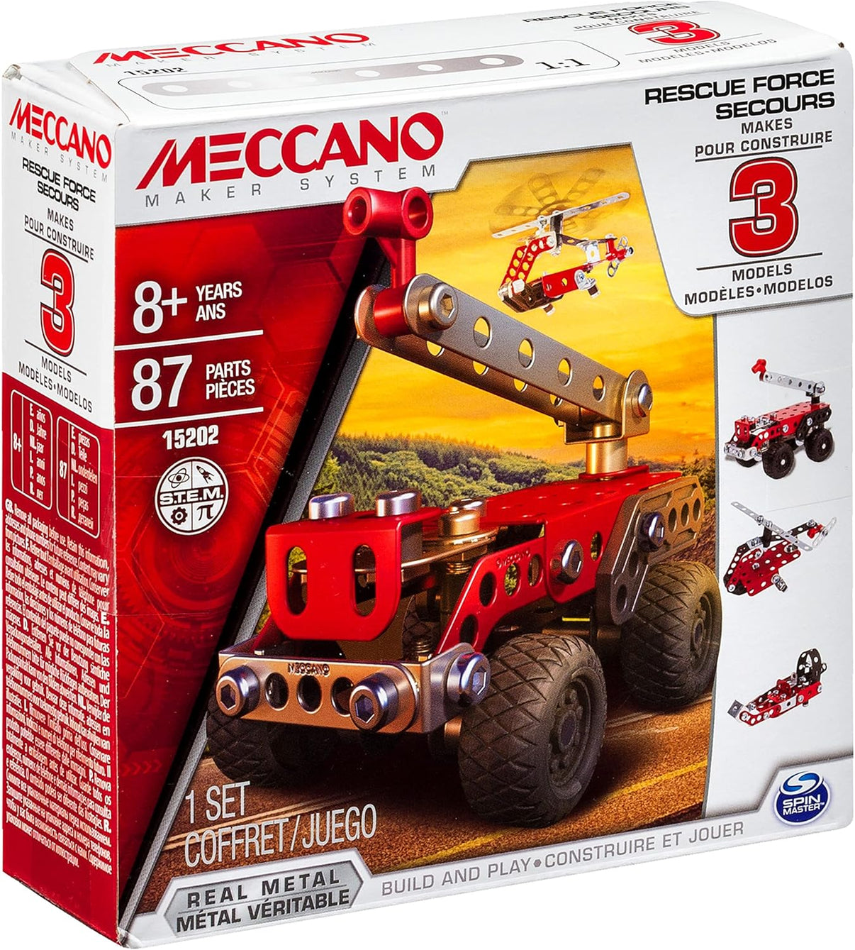 Meccano Rescue Squad 3 metal model set in red and white display box