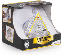 Meffert'S Crystal Pyraminx puzzle in retail box, showing clear pyramid with colored guide lines