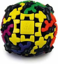 Gear Ball puzzle ball with interlocking colored cubes and black bead joints