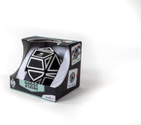 Ghost cube puzzle in black and white, shown in retail box