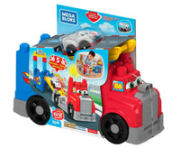Mega Blox build & race rig toy truck in red and blue with small car