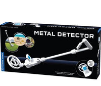 Metal detector retail box with white handle and blue digital display