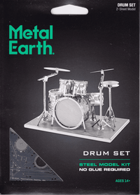 Metal Earth drum set steel model kit, 2-sheet model, no glue required